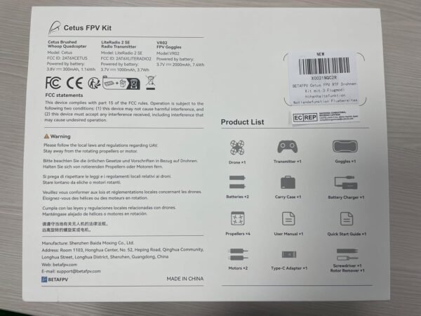 BETAFPV Cetus FPV RTF Drone Kit for Brushed Racing Drone, with LiteRadio 2 SE Transmitter VR02 FPV Goggles, Fly FPV Drone Kit for Beginners to Fly Faster Further