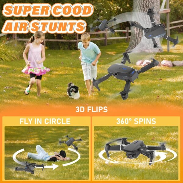 817QUgZW9WL._AC_SL1500_.jpg Drone with Camera for Kids, Mini Beginner Drones, Foldable RC Quadcopter, One-Click Take Off/Landing, Headless Mode, 360° Flips, 3-Gear Speeds, 90° Adjustable Lens, Toys Gifts for Boys Girls