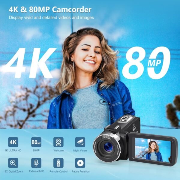 4K Video Camera Camcorder Ultra 80MP Vlogging Camera for You...