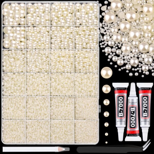 13000Pcs Flatback Pearls for Crafting (Ivory White/Beige), A...