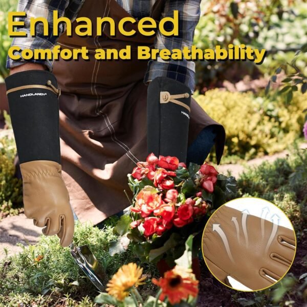 HANDLANDY Long Gardening Gloves for Men & Women, Cowhide Lea...