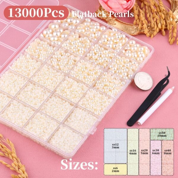 13000Pcs Flatback Pearls for Crafting (Ivory White/Beige), A...