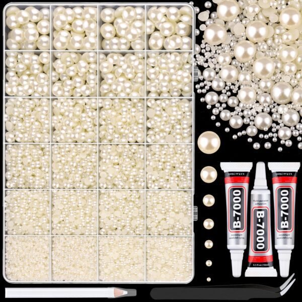 11000Pcs Flatback Pearls for Crafting (Ivory White/Beige), A...