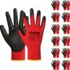DULFINE Safety Work Gloves PU Coated-12 Pairs,Red Seamless K...