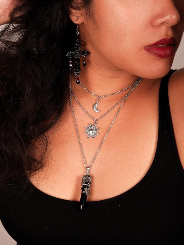 Sacina Gothic Crescent Moon Choker, Moon Sun Star Choker Nec...