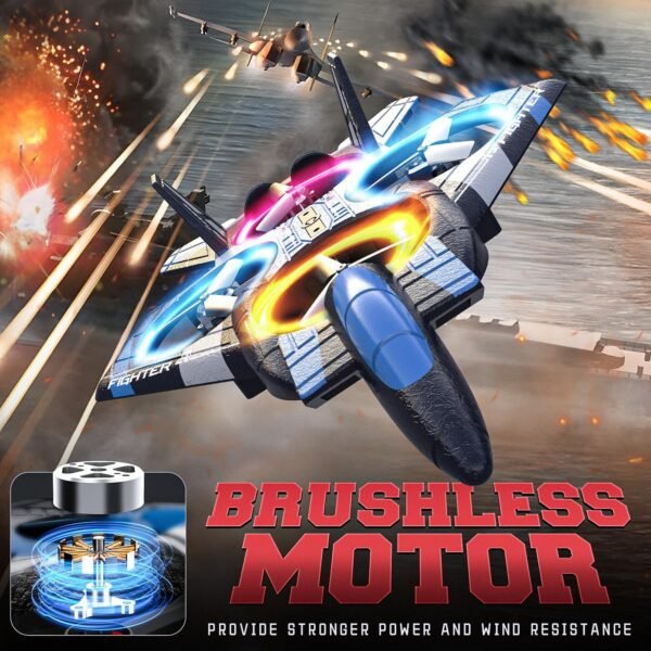 81TtpUe3VBL._AC_SL1500_.jpg BEZGAR Brushless Drones for Kids | 2.4GHZ RC Plane with Camera, 6-axis Gyro Remote Control Airplane, 360° Flip Fighter Jet Toy, Toys for ages 8-13 with Colorful LED Navigation Lights Blue