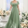 Women's Flutter Sleeves Bridesmaid Dresses with Slit Chiffon...