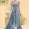 Women's Flutter Sleeves Bridesmaid Dresses with Slit Chiffon...