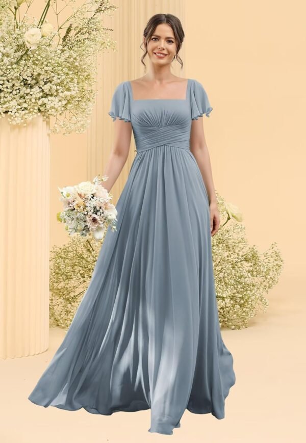 Women's Flutter Sleeves Bridesmaid Dresses with Slit Chiffon...