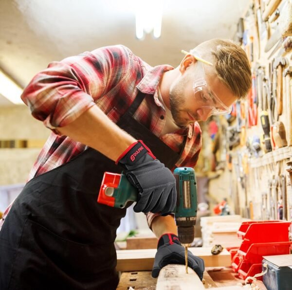 DULFINE Flex Grip Mechanic Work Gloves for Men,Black and Red...