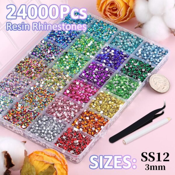 24000Pcs Resin Rhinestones with Tweezers for Crafting, Mixed...