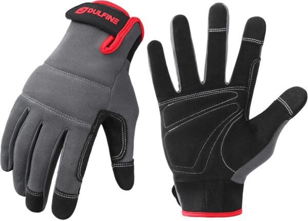 DULFINE Flex Grip Mechanic Work Gloves for Men,Black and Red...