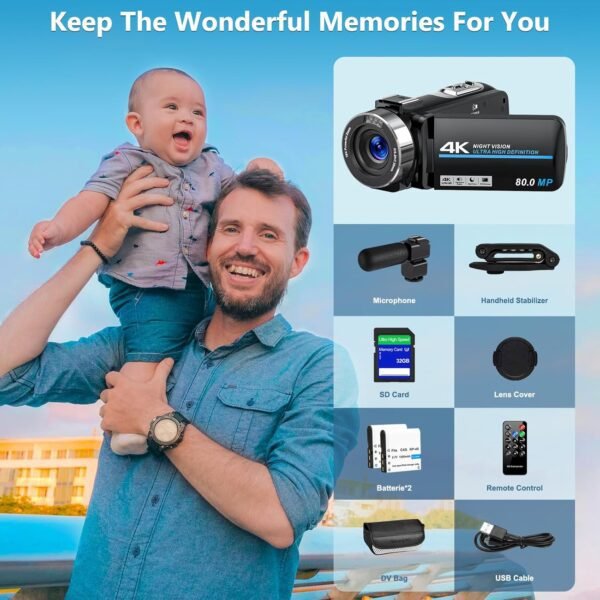 4K Video Camera Camcorder Ultra 80MP Vlogging Camera for You...