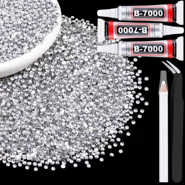 6000Pcs 3mm Resin Rhinestones with 3Pcs 10ml B7000 Jewelry G...