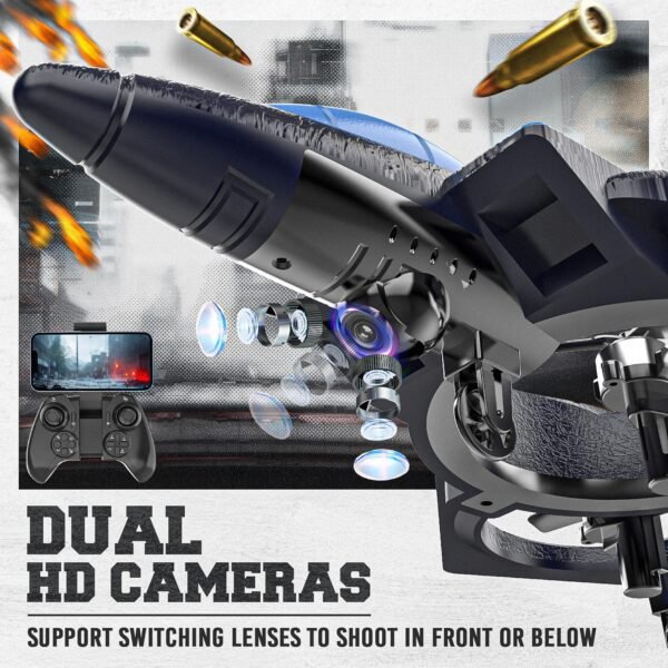 81zhjXD34zL._AC_SL1500_.jpg BEZGAR Brushless Drones for Kids | 2.4GHZ RC Plane with Camera, 6-axis Gyro Remote Control Airplane, 360° Flip Fighter Jet Toy, Toys for ages 8-13 with Colorful LED Navigation Lights Blue