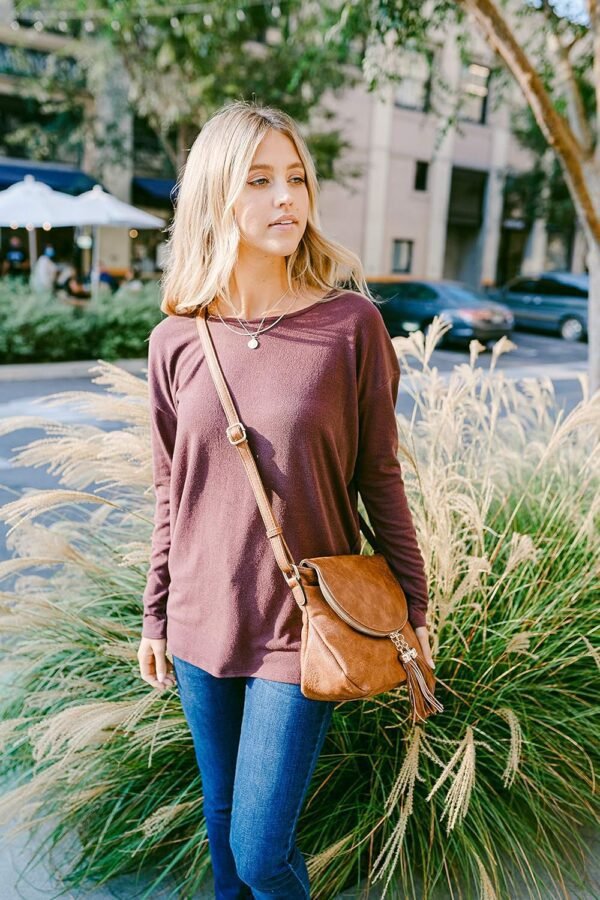 Tassel Accent Crossbody Bag with Flap Top (White)