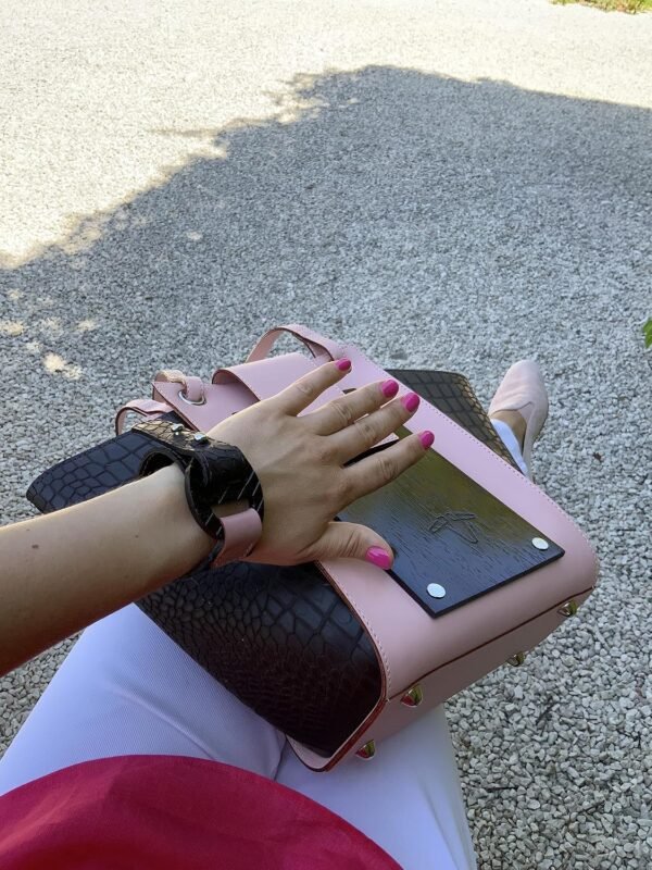 Handmade Shoulder Bag – Pink & Brown Italian Leather with Wo...