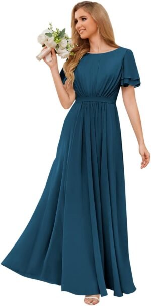 Chiffon Bridesmaid Dresses with Sleeves Modest Mother of The... Chiffon Bridesmaid Dresses with Sleeves Modest Mother of The...