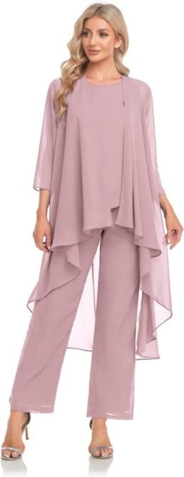 Women's 3 Pieces Chiffon Mother of The Bride Dress with Jack...