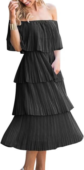 ETCYY Women's Off The Shoulder Ruffles Summer Wedding Guest ...