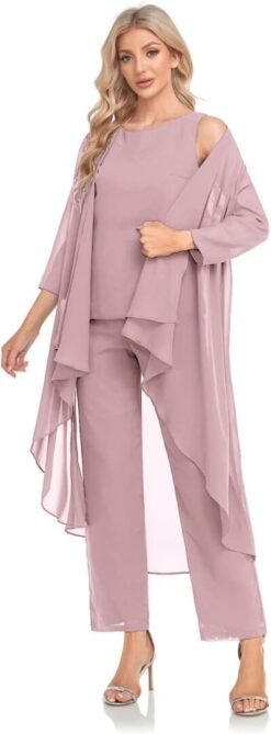 Women's 3 Pieces Chiffon Mother of The Bride Dress with Jack...