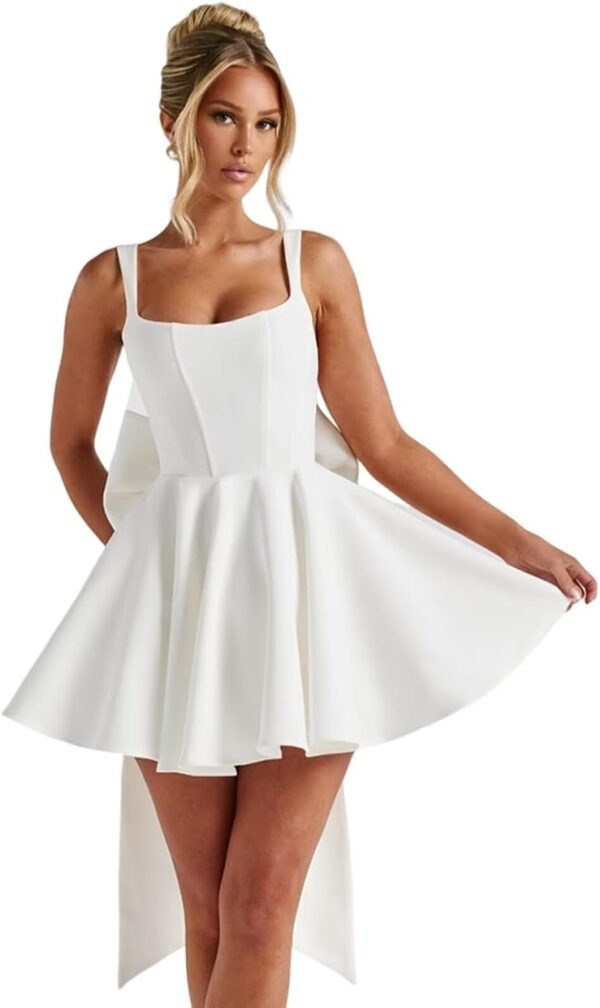 Short Satin Homecoming Dresses with Bow A Line Corset Open B...