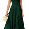 TORYEMY Chiffon Bridesmaid Dresses Long V Neck with Slit Ruf...