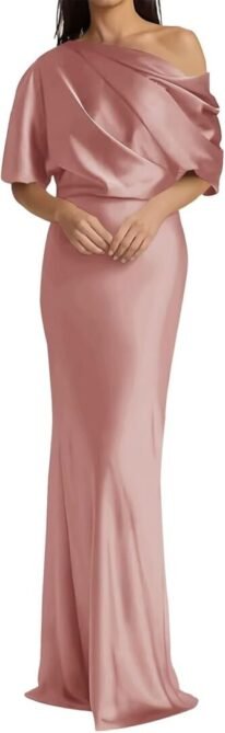 One Shoulder Mother of The Bride Dress Ruched Long Satin Bri...