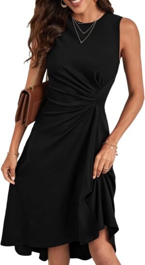 Happy Sailed Women's Summer Sleeveless Ruched Waist Flowy A ... Happy Sailed Women's Summer Sleeveless Ruched Waist Flowy A ...