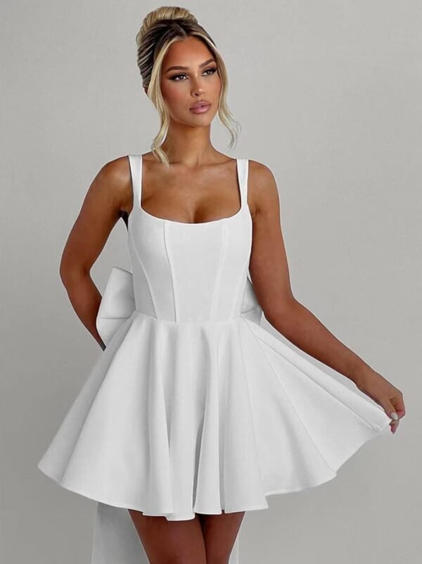 Short Satin Homecoming Dresses with Bow A Line Corset Open B...