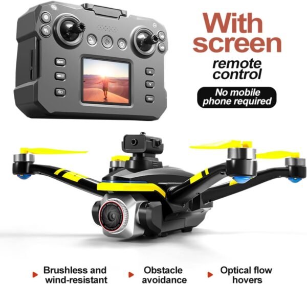 610-8lDBgkL._AC_SL1500_.jpg RC Drone With Screen On Controller, 1080P Dual Camera, Optical Flow Hover, LED Lights, Speed Adjustment, Gravity Sensor, Brushless Motor, Trajectory Flight, 360 Degree Flip, APP Control, Headless Mode, One-Key Takeoff/Landing, Obstacle Avoidance, Impact-Resistant ABS Shell, 2 Batteries, Memory Card, Card Reader, Handbag , Beginner-Friendly FPV Remote Control Quadcopter (White Red)