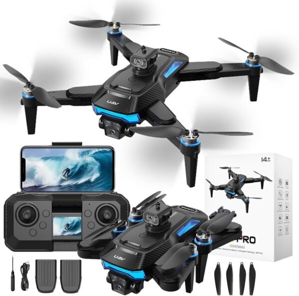 Brushless Motor Drones with 4k Camera, with 5G FPV Parameter display Handle,Quadcopter with Voice Gesture Control, Optical Flow Positioning, 360° Flip, Waypoint Fly,2 Batteries.