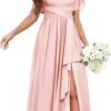 TORYEMY Womens Chiffon Bridesmaid Dresses with Sleeves Slit ...