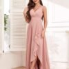 TORYEMY Chiffon Bridesmaid Dresses Long V Neck with Slit Ruf...