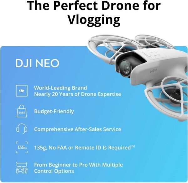 DJI Neo Drone 4K UHD Mini Quadcopter for Adults, 135g Self Flying Drone that Follows You, Palm Takeoff, AI Subject Tracking, QuickShots, (Controller-Free) Bundle with Deco Gear Accessories