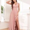TORYEMY Chiffon Bridesmaid Dresses Long V Neck with Slit Ruf...
