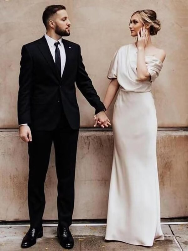 One Shoulder Mother of The Bride Dress Ruched Long Satin Bri...