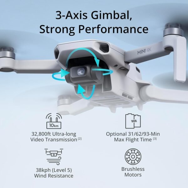61PKVRnlLL._AC_SL1500_.jpg DJI Mini 4K Drone Quadcopter Fly More Combo with Camera for Adults, Under 249g, 3-Axis Gimbal Stabilization, 10km Video Transmission, Auto Return, 3 Flight Batteries Bundle with Deco Gear Accessories