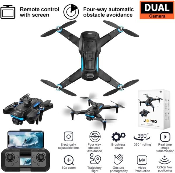 Brushless Motor Drones with 4k Camera, with 5G FPV Parameter display Handle,Quadcopter with Voice Gesture Control, Optical Flow Positioning, 360° Flip, Waypoint Fly,2 Batteries.