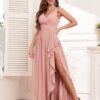 TORYEMY Chiffon Bridesmaid Dresses Long V Neck with Slit Ruf...