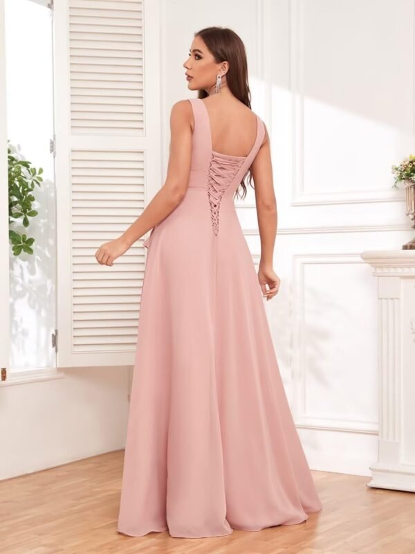TORYEMY Chiffon Bridesmaid Dresses Long V Neck with Slit Ruf...