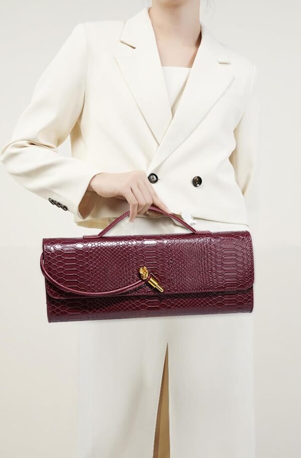 Womens Fashion Leather Clutch Bag Crocodile Print Evening Ha...