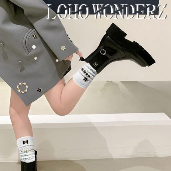 2 Pairs White Slouch Socks with 21 Pcs Sock Charms Pins Jewe...