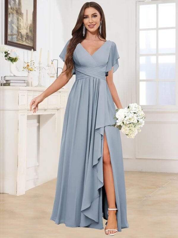 TORYEMY Womens Chiffon Bridesmaid Dresses with Sleeves Slit ...