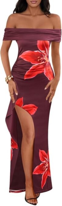 MEROKEETY Women's Floral Off Shoulder Maxi Dresses 2025 Sexy...