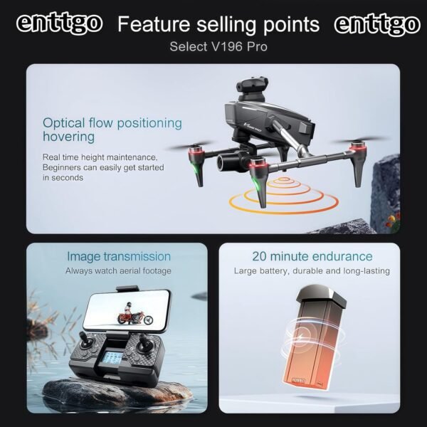 V196 GPS Drone with 1080P HD Camera, Two-batteries, Brushless Motor, Altitude Hold, One Key Take Off/Landing, with Black Outdoor Carrying Case.
