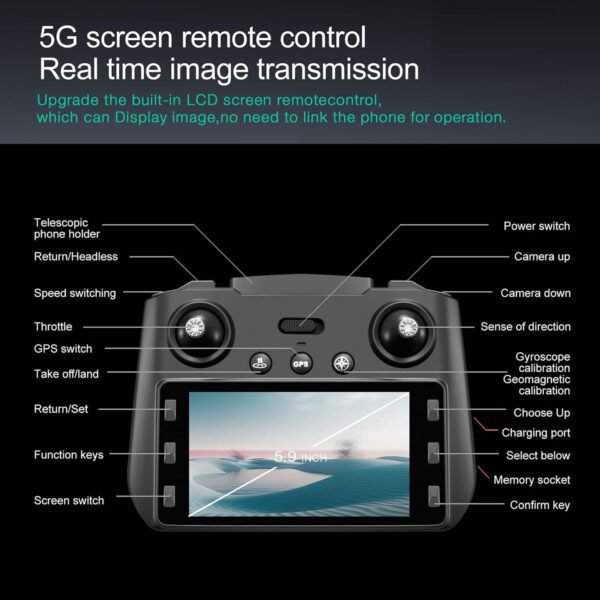 GPS Drone with 5.9 Inch Screen Controller, Landing Pad, 4k Dual Camera,Auto Return,Obstacle Avoidance, Optical Flow Mode,5G Drone,2 Battery 40 Mins Flight, Drones for Beginner (Black)