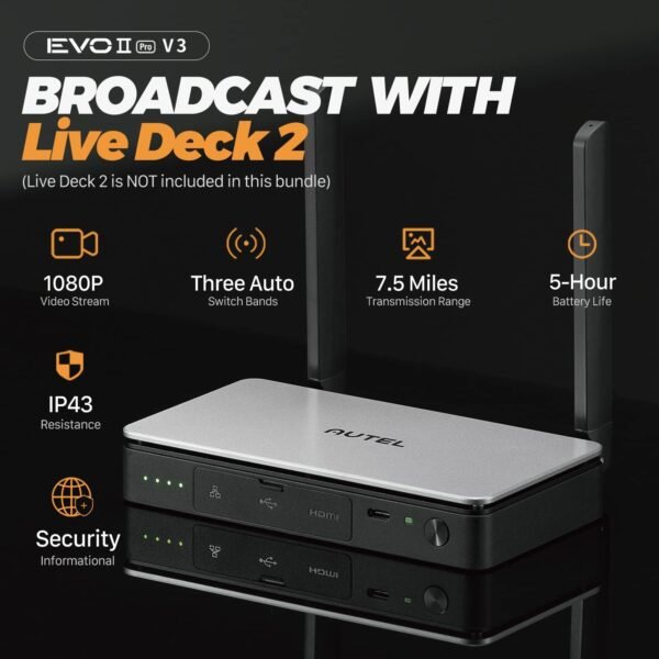 713W4EVhZ9L._AC_SL1500_.jpg Autel Robotics EVO 2 PRO V3, Son-y 1" CMOS Sensor & 12-Bit Image 6K HDR Video EVO II Pro V3 Rugged Bundle, Moonlight Algorithm 2.0, 40 Minutes, 15KM Transmission, 360° Obstacle, SkyLink 2.0