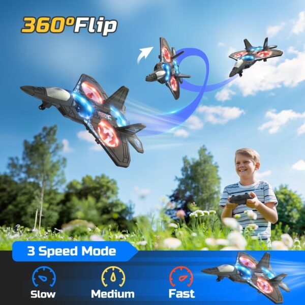 Foam Drone RC Airplane for Kids and Beginners, Remote Control Plane Fighter Jet with Light, Auto Hovering, 360° Flip and 2 Batteries (16 Mins)