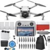 DJI Mini 3 Drone (DJI RC) - & Fly More Kit Lightweight and Foldable 34-min Flight Time Camera Drone Bundle with Built in Monitor, with 128 GB SD, 3.0 USB Card Reader, Landing Pad, Backpack and More